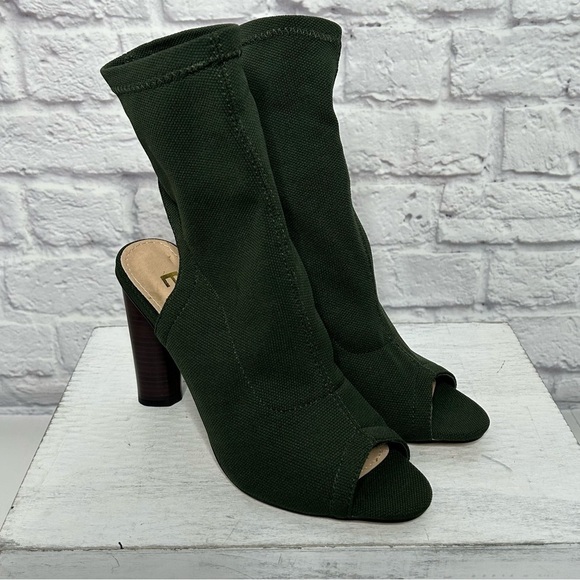 EGO Forest Green Knit Above Ankle Pull On Peep Toe Heels - Picture 7 of 16